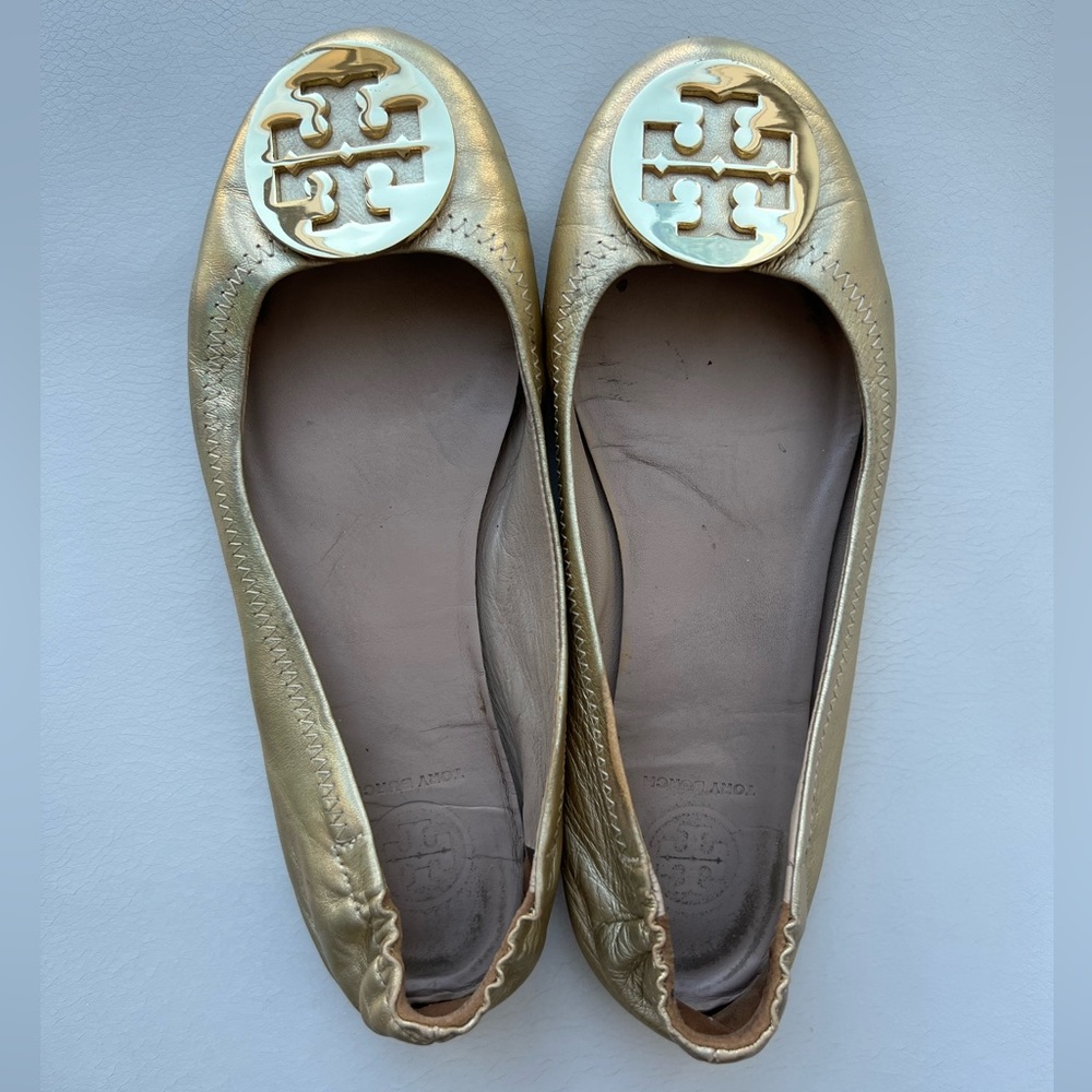 Tory Burch Gold Reva Flats